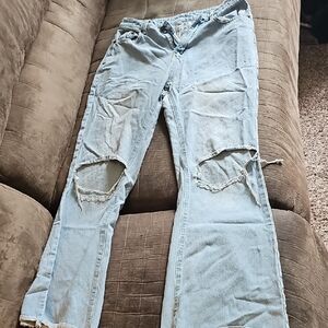 Source Unknown Light Blue Distressed Flare Jeans